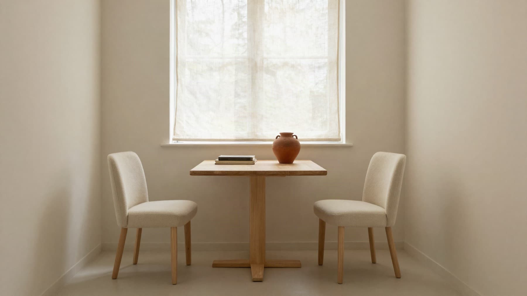 A bright, minimal meeting corner with warm daylight